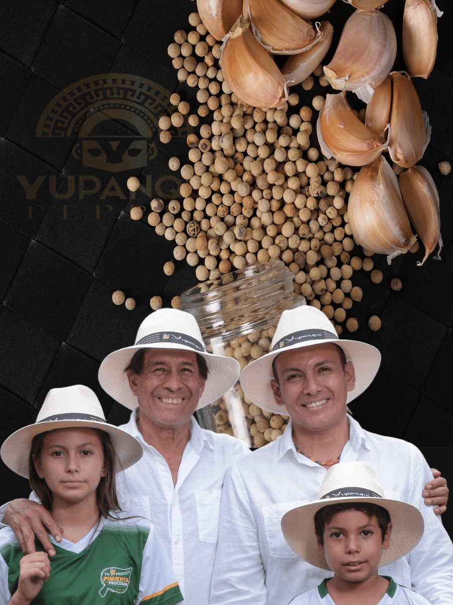 Yupanqui family members with whole white peppercorns and garlic