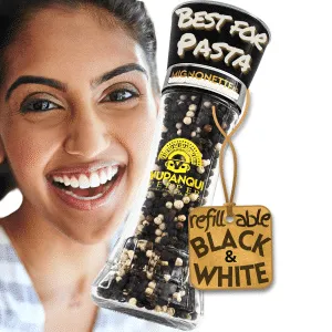 Yupanqui Mignonette refillable black and white peppercorn grinder for pasta and Asian cuisine.
